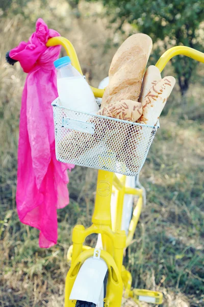 Basket of fresh foodstuffs on bike