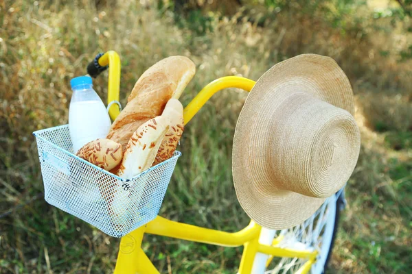 Basket of fresh foodstuffs on bike