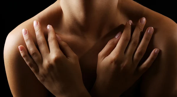 View on woman\'s neck, collarbone and shoulders, close-up