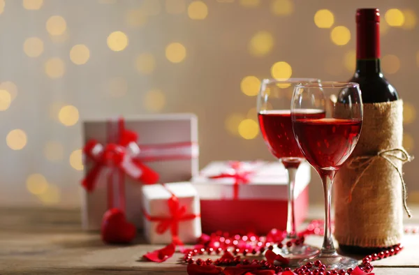 Wine, gifts in the boxes and other decoration