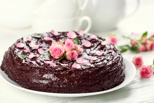 Chocolate cake decorated with flowers