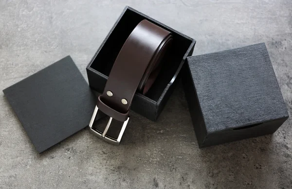 Leather belt with buckle and gift box