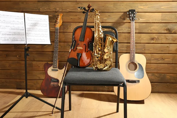 Musical instruments on chair