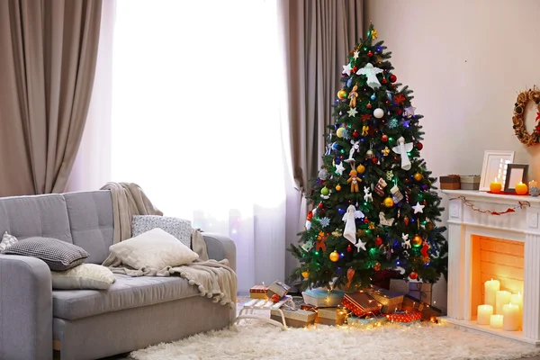 Decorated room with Christmas tree