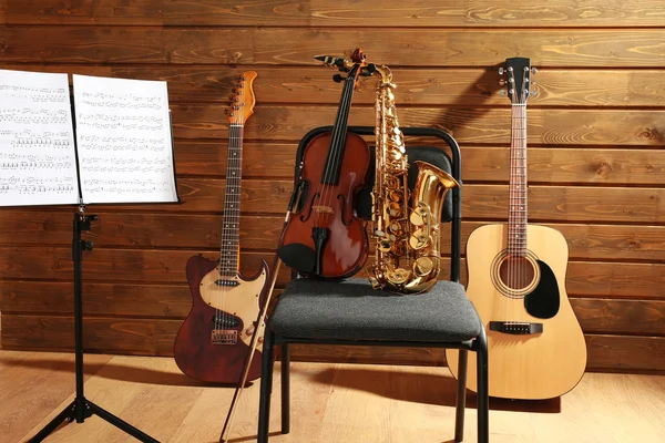 Musical instruments on chair