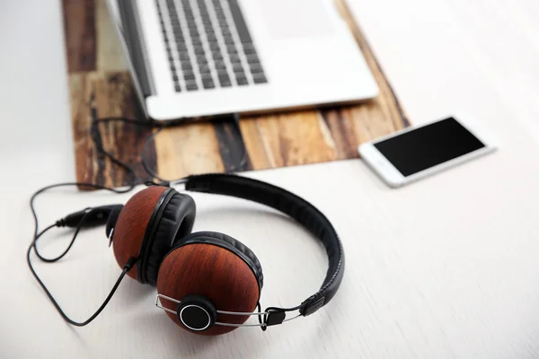 Headphones on grey table