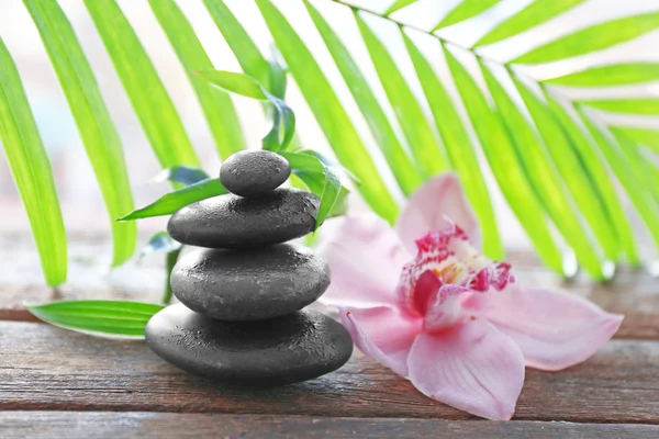 Spa stones with palm leaves