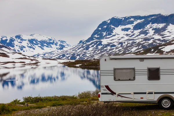 Camper car in norwegian mountains