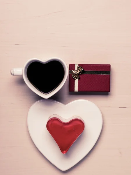 Heart shaped coffee cup cake and gift box