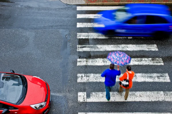 Pedestrian crossing with car