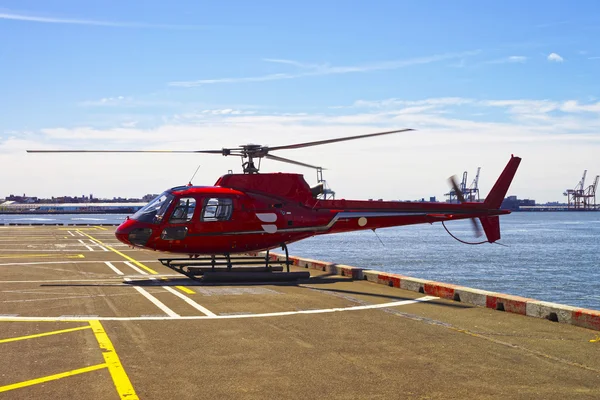 Helicopter on the helipad in Lower Manhattan in New York