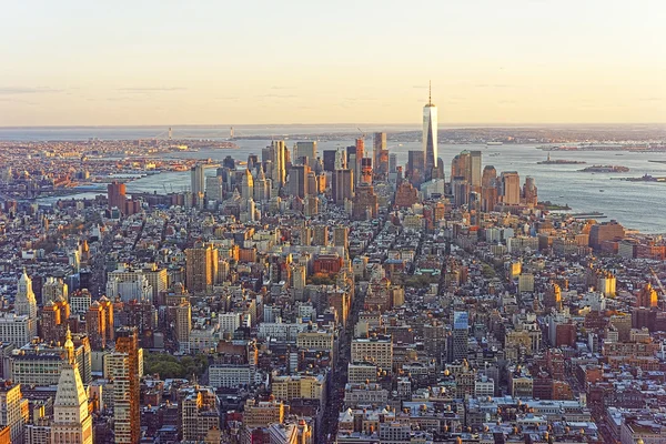 Aerial view of Skyscrapers in Downtown and Lower Manhattan