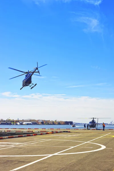 Black Helicopters in helipad in Lower Manhattan
