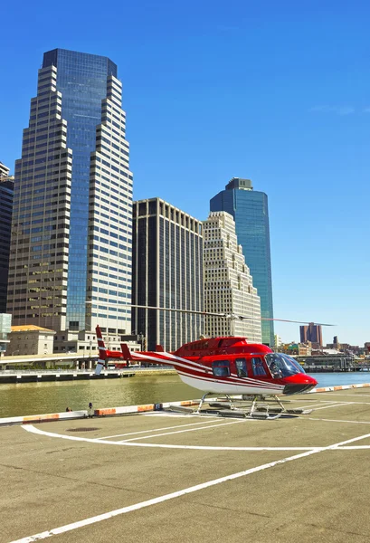 Helicopter on the helipad in Lower Manhattan New York
