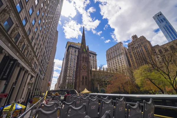 Trinity Church in Manhattan viewed from excursion bus