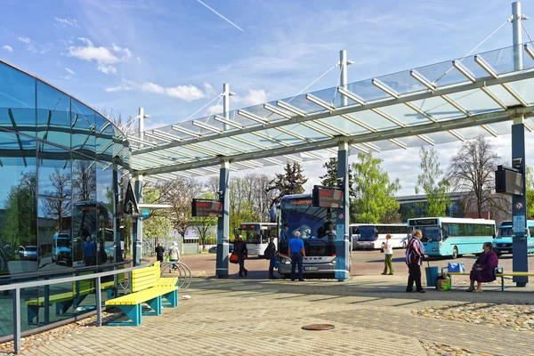 Bus terminal with passengers in Ventspils in Latvia