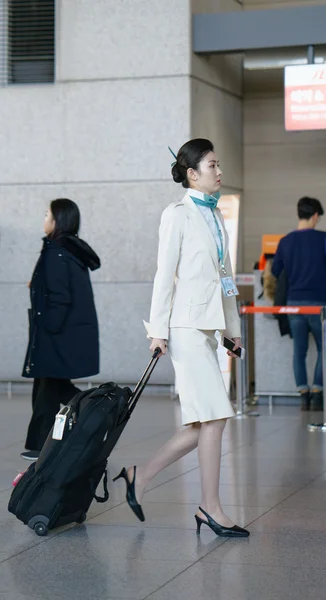 Asian female air flight attendant in the Incheon international airport