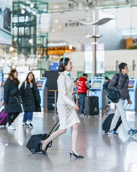 Asian Korean air flight stewardess at International airport of Incheon