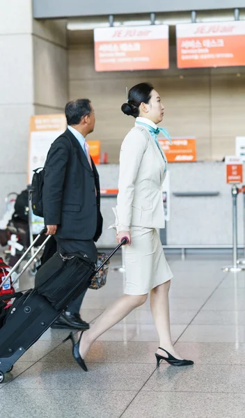 Asian Korean air flight stewardess in the Incheon International airport