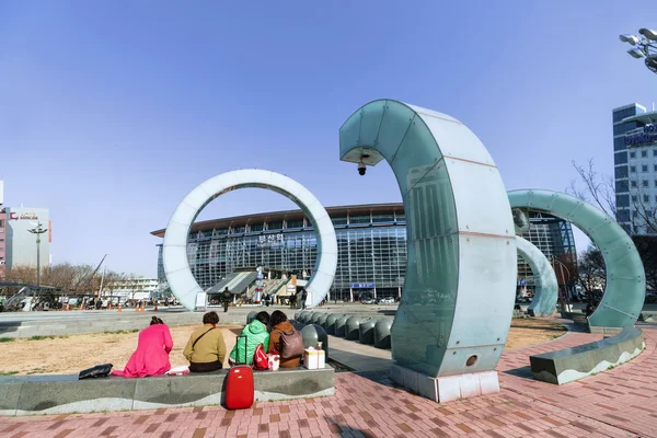 Tourists near Railway station in Busan in South Korea