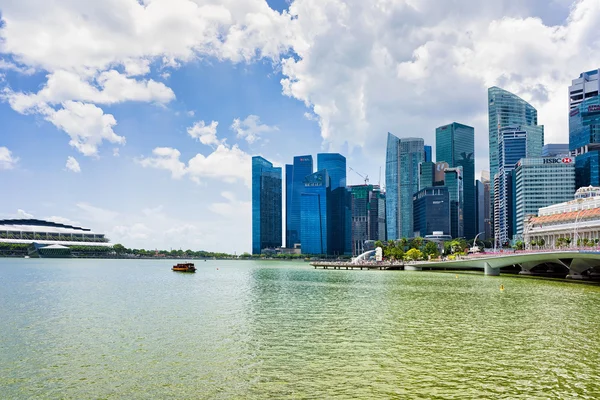 Fullerton hotel building and skyscrapers at Marina Bay in Singap