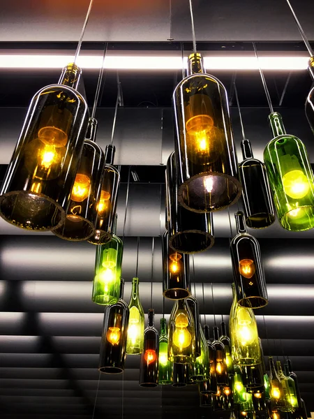 Magnificent retro light lamps decoration made of the wine bottles