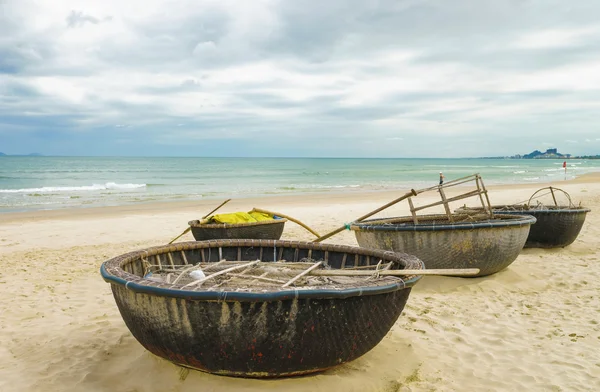 Bamboo boats at the China Beach in Danang in Vietnam