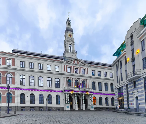 Riga, Latvia - December 26, 2015: Riga City Council at Town Hall square of Christmas Riga