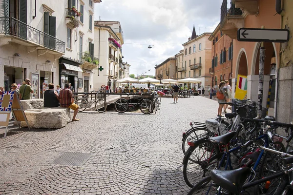 Bicycles on the street in Verona. Selective focus