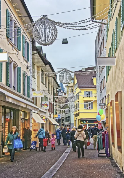 Pedestrian street with shops in old city of Lucerne