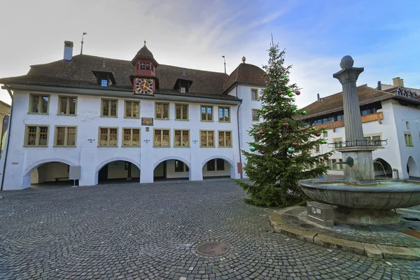 City Hall and Christmas tree and Fountain in Thun Square