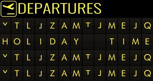 Text flip of board of airport billboard with words name holiday time