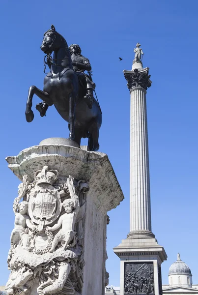 King Charles 1st Statue and Nelsons Column in Trafalgar Square