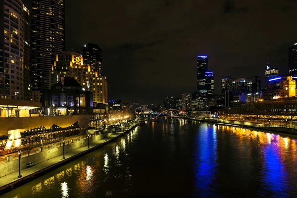 Central melbourne city river side skyline at night in australia