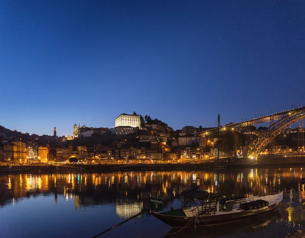 Porto old town and landmark bridge in portugal at night