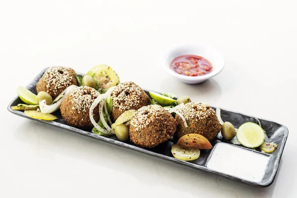 Chickpea falafel middle eastern food snack platter starter set