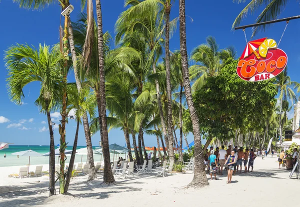 White beach bars on boracay tropical island in philippines