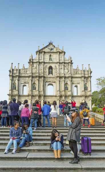 Tourists at ruins of st paul landmark in macau china