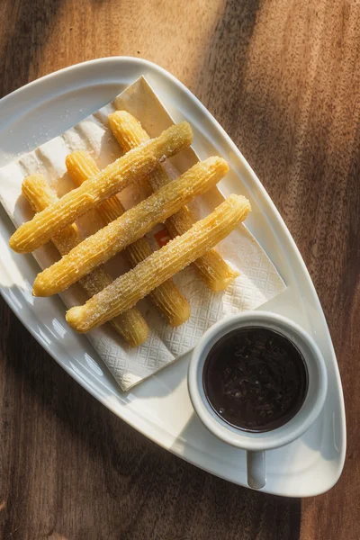 Chocolate and churros traditional spanish snack food