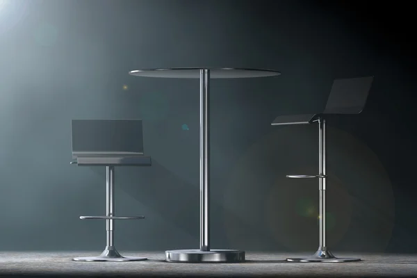 Black Bar Vintage Stools with Table. 3d Rendering