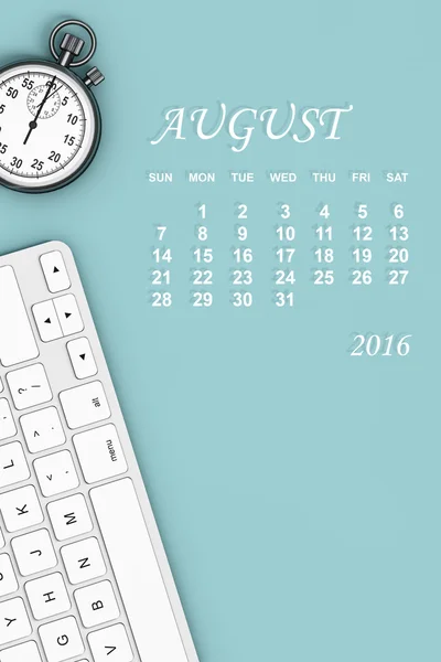 2016 year calendar. August calendar. 3d Rendering