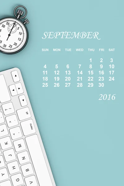2016 year calendar. September calendar. 3d Rendering
