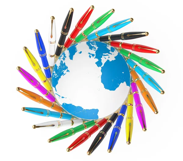 Multicoloured Fountain Writing Pens with Earth Globe.