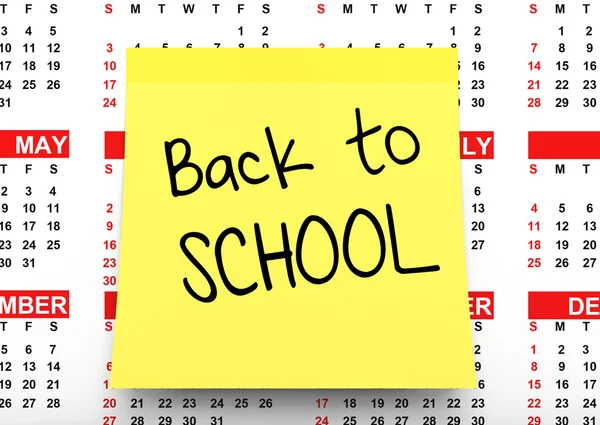 Yellow Note Paper with Back to School Sign over Calendar.