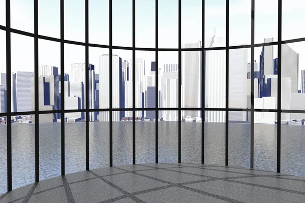 Skyscraper Round Windows 3d render interior