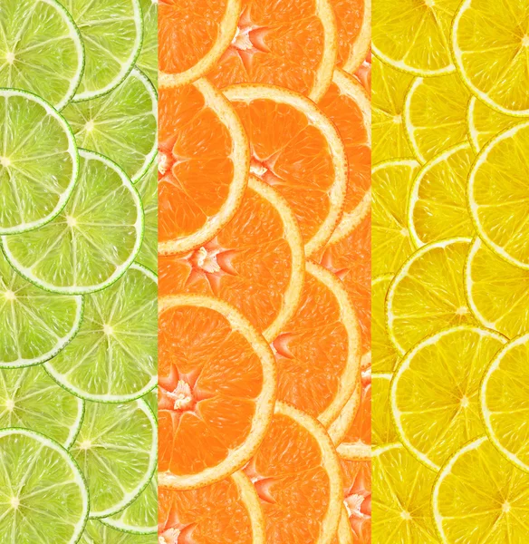 Collage with citrus-fruit of lime. lemon and orange slices