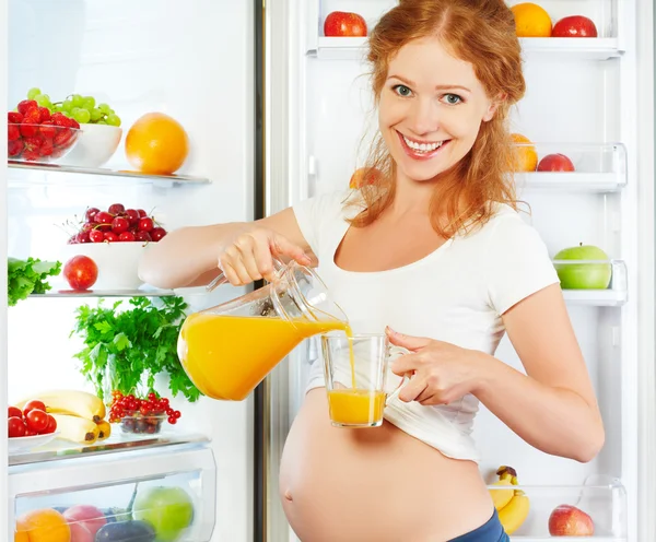 Nutrition and diet during pregnancy. Pregnant woman with orange