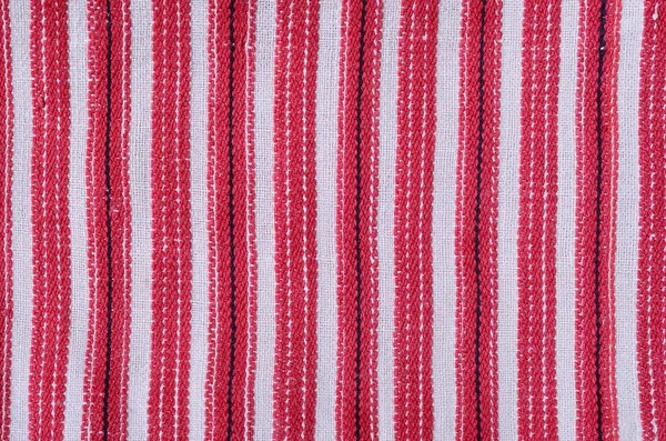 Homespun fabric with red stripes