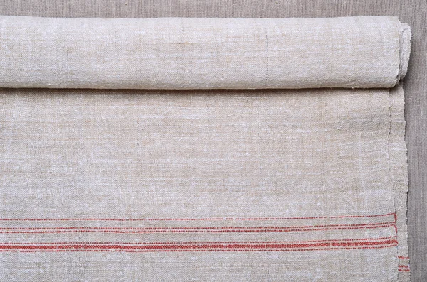 Close-up of the hemp homespun cloth with red stripe