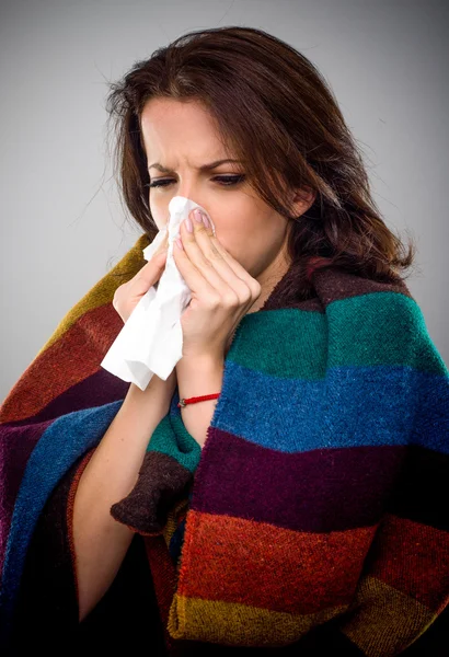 Sick woman with a winter cold